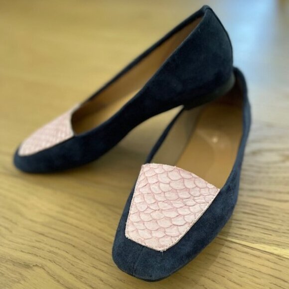 Anthropologie All Black Suede Navy and Lavender Loafer Size 7.5 - Picture 2 of 4